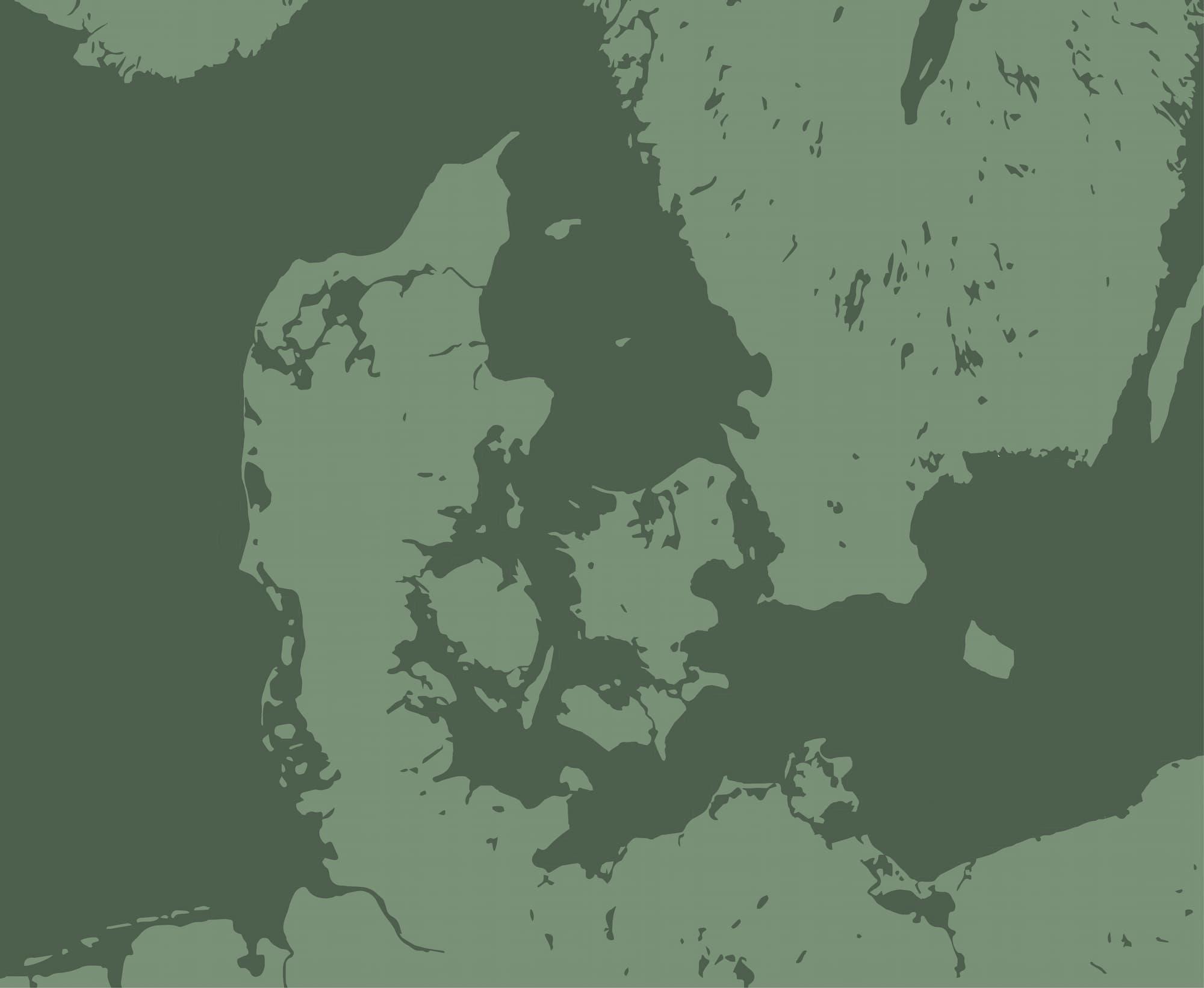 Et kort over Danmark. Frifeldt har bygget sommerhuse over hele landet.